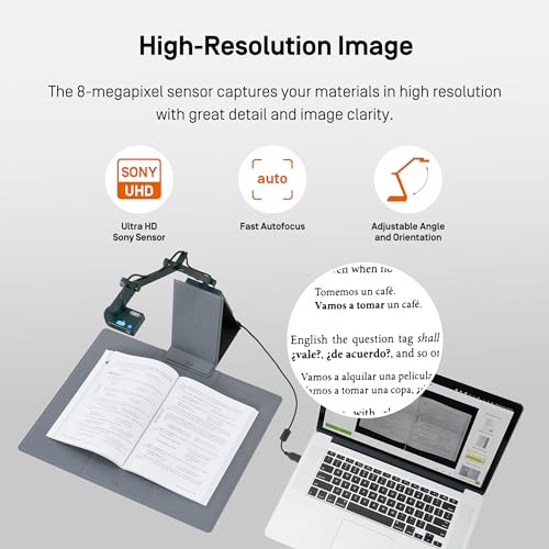 IPEVO V4K-S Document Scanner with AI and OCR for Scanning and Digitization of Books, Business Cards, IDs or Teaching Materials, Book Scanner, Document Camera, Pad and Multilingual OCR Software