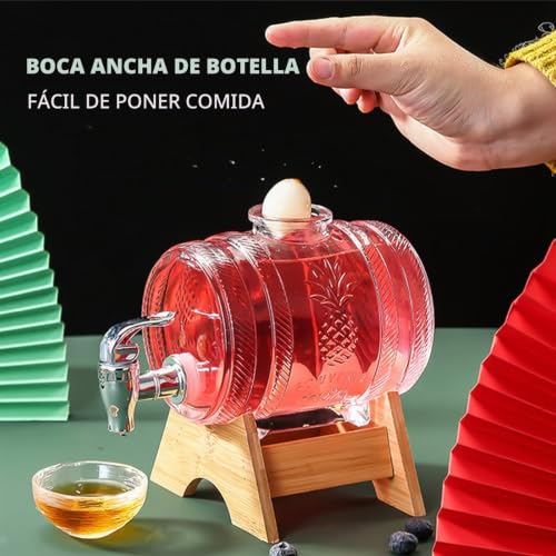 Miniatura 5 de Decantador De Whisky 1000ml Con Soporte Madera,Kit De Decantador De Vino Con Grifo,Barril De Vino De Vidrio Para Beber Licor De Borbón Escocés Hombres Papá Esposo Novio Aniversario Cumpleaños