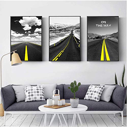 Art Photos Mur Autoroute et Nuages | Impression sur Toile Paysage Noir et Blanc 50x70cm