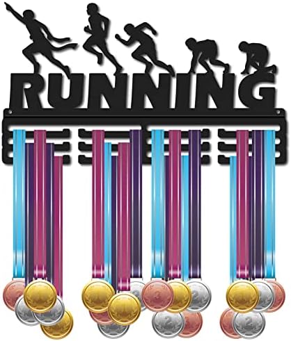 CREATCABIN Running Medal Holder Hanger Medals Rack Mountain Trees Metal Iron Shelf Sports Medal Stand Frame Wall Mounted Hanging Over 60 Medals Hanger for Marathon Runner 15.7 x 6Inch Black