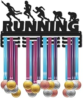 CREATCABIN Running Medal Holder Hanger Medals Rack Mountain Trees Metal Iron Shelf Sports Medal Stand Frame Wall Mounted Hanging Over 60 Medals Hanger for Marathon Runner 15.7 x 6Inch Black