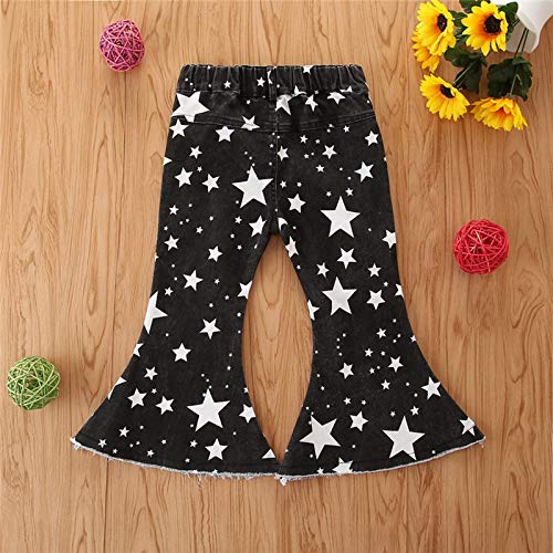 Calça jeans infantil com estampa de estrela e cintura alta para crianças com sino, calça para menina