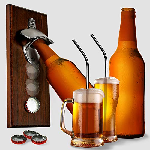 Star Brand Bottle Opener with Embedded Magnetic Cap Catcher for fridge Wood Beer