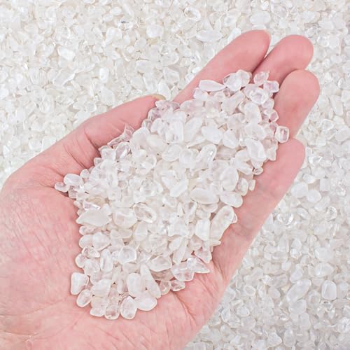 EZEELAI 0.5 Lb/230g Clear Quartz Crystal Stone Chips Bulk, Tumbled Healing Crystal Chips Natural Gemstones Crushed Stones Decorative Vase Fillers Aquarium Gravel Rocks, 3-5mm