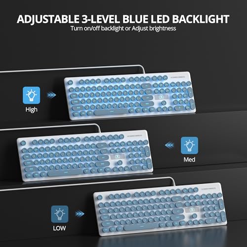 iRoboosta Retro Typewriter Blue Keyboard Full Size, 104 Keys LED Backlit Wired Membrane Keyboard with Number Pad, Ultra Slim Quiet Home/Office Computer Keyboard for PC, Laptop, Desktop (Blue) by iRoboosta - Image 9