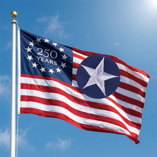 FLUUZE Betsy Ross Flag 1776-2026, USA 250th Anniversary Embroidered Flag, 3x5 ft USA Embroidered Outdoor Flags, 250 Year American Flag Heavy Duty with 2 Brass Grommets (250th Flag 3x5 Ft)