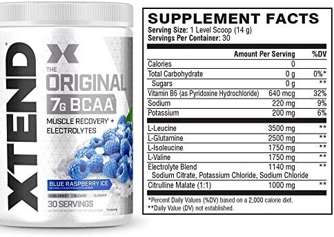 XTEND Original BCAA Powder Blue Raspberry Ice - Sugar Free Post Workout Muscle Recovery Drink with Amino Acids - 7g BCAAs for Men & Women - 30 Servings 2 XTEND Original BCAA Powder Blue Raspberry Ice - Sugar Free Post Workout Muscle Recovery Drink with Amino Acids - 7g BCAAs for Men & Women - 30 Servings