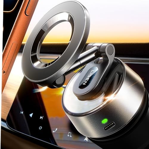 LISEN SuctionPro Phone Holder for Car【Auto Vacuum】Electric Vacuum Magnetic Phone Mount, Suction Cup Phone Mount 360° Adjustable Car Accessories Magsafe Car Mount for iPhone 17 Pro Max Air 16 15 14 13