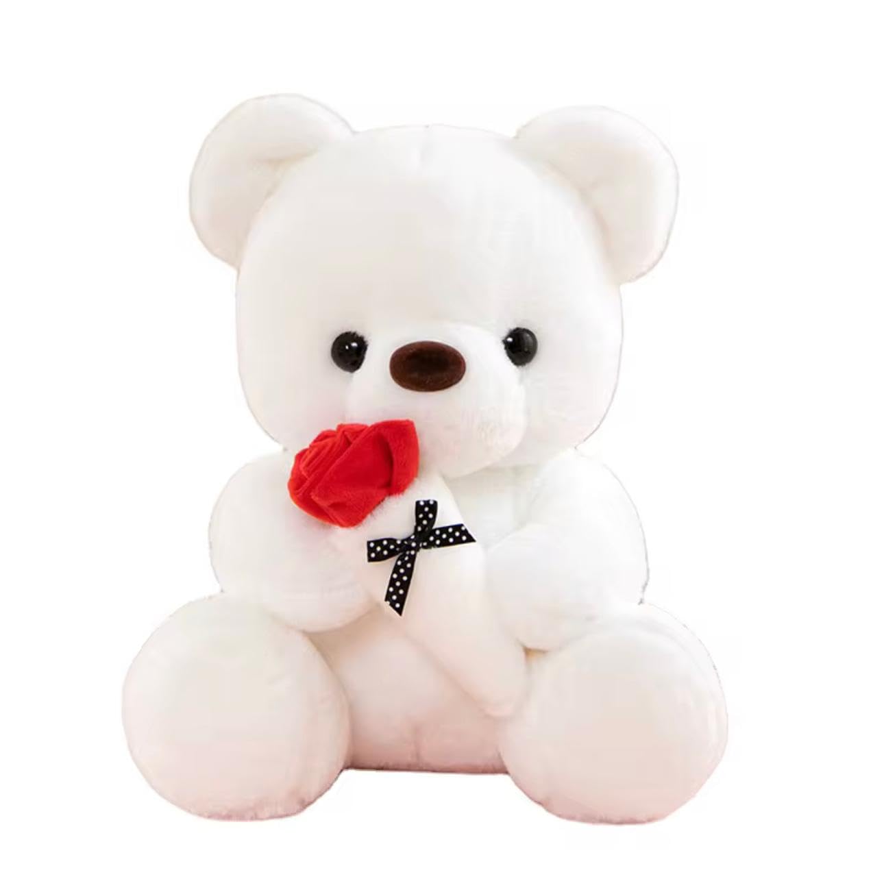 Soft Teddy Bear with Rose – Plush Stuffed Animal Gift for Valentine’s Day, Birthday, Anniversary, Kids & Couples – Ultra Soft Cute Bear Toy (White, 45cm)