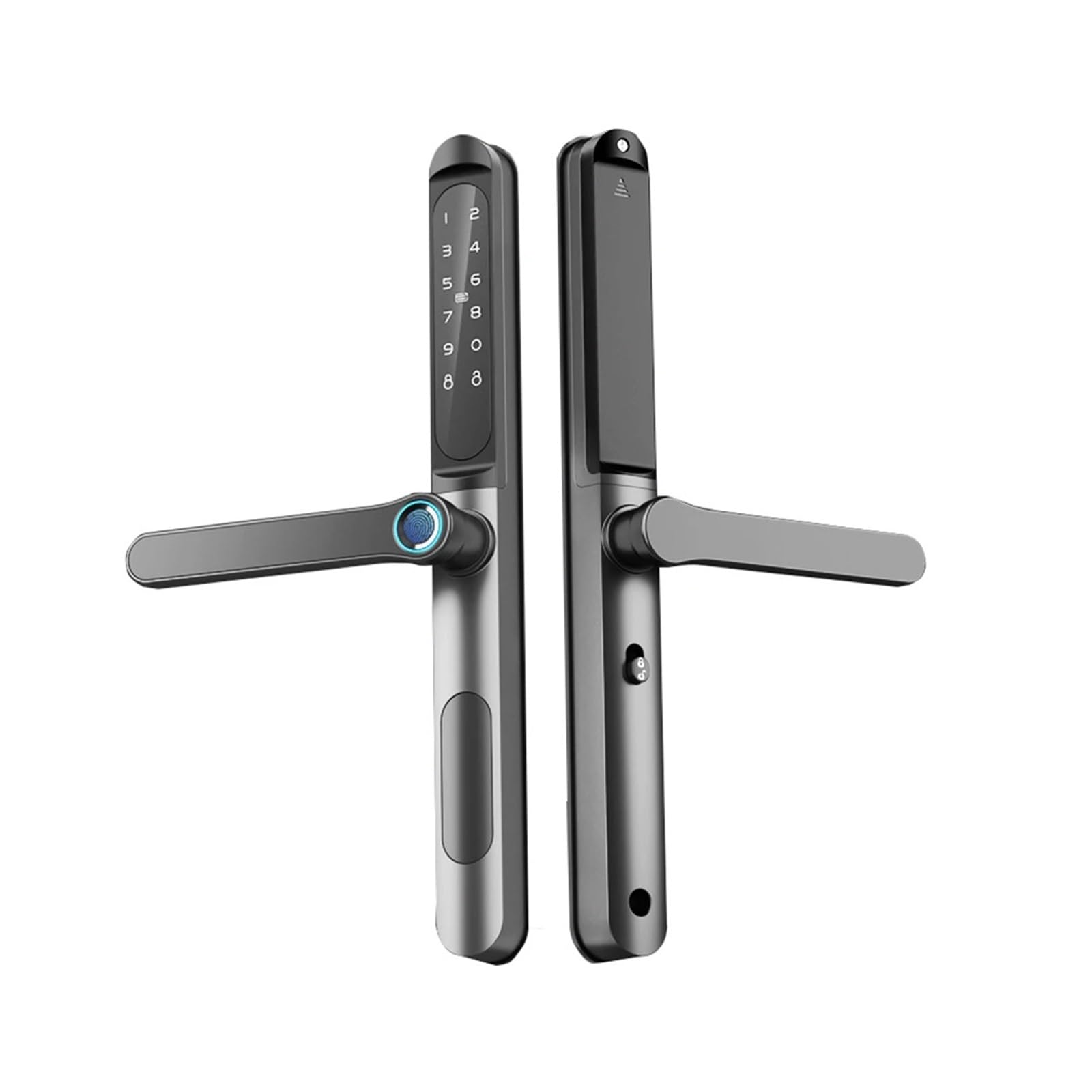 TTLock APP IP65 Wodoodporny Inteligentny zamek RFID z hasłem i odciskiem palca, kompatybilny z drzwiami przesuwnymi z ramą szklaną i ramą typu push pull(Black Left Open 8540)