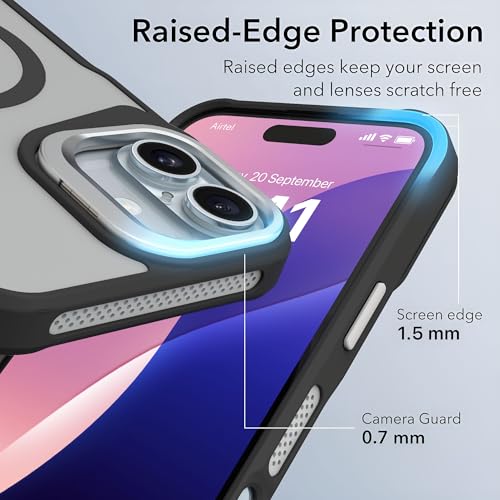 Image of eller sante Roxane Magpro Back Cover Case for iPhone 16 Plus Scratch Resistant Camera Screen Protector TPU Shockproof with Stand Holder Mag-Safe Wireless Charging- Black