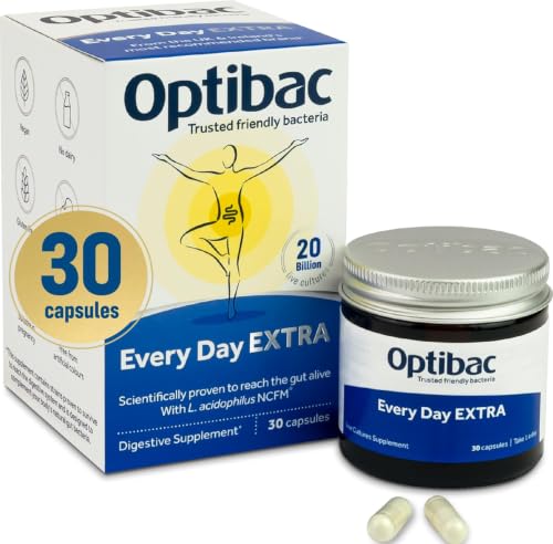 OptiBac Para Cada Día EXTRA Fuerza | Suplemento Natural de 20 Mil Millones de Bacterias Buenas | Lactobacillus Acidophilus NCFM Fórmula de Cepas Múltiple (Caja de 30 Cápsulas)