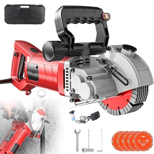 Scanalatrice elettrica per muri, macchine manuali per scanalature di muri, macchina per scanalature per taglio cemento, profondità regolabile, scanalatura rotante a 90°, maniglia girevole, per muri