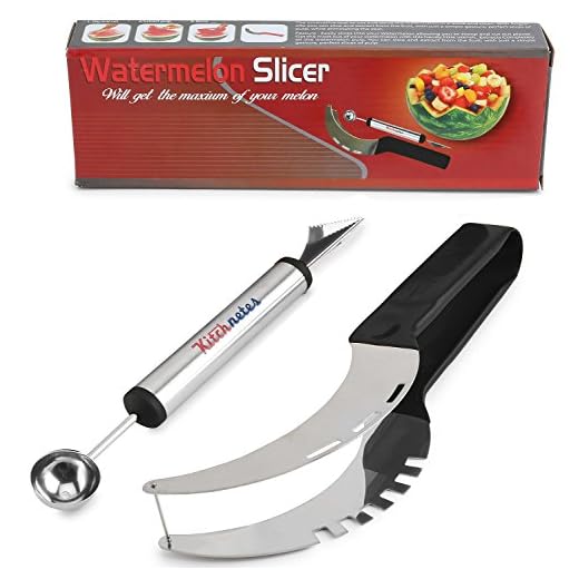 Premium Watermelon Slicer Set Stainless Fruit Carving Kitchen Utensil Kit - Includes Watermelon Slicing Tool & Fruit Carving Knife/Spoon - Great For Salads, Desserts - With Unique Box Packaging