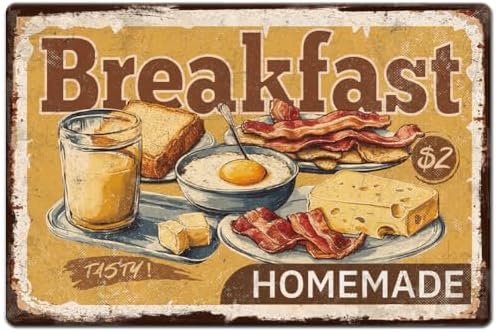 1pc Vintage Metal Tin Signs 12x8 inch Retro Plaque Breakfast Sign...