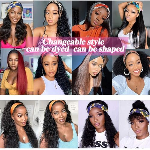 Image of Celiarita Headband Wig Human Hair Kinky Curly 24 inch None Lace Front Wig Human Hair Machine Made Wigs Glueless Curly Hair Headband Half Wigs for Black Women Natural Color