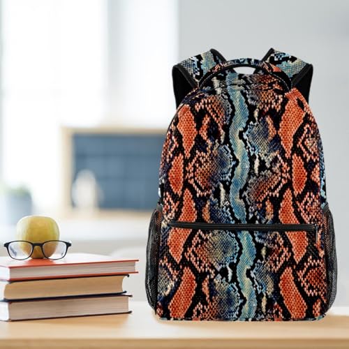 Sac à dos d'école imprimé python multicolore de 29.4x20x40cm pour ados et voyage décontracté - 5