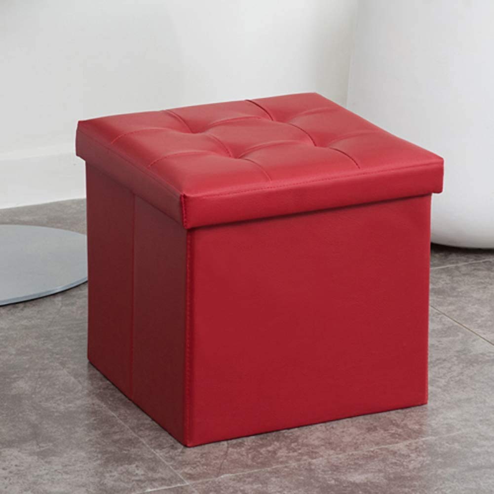 Table basse carrée pliable et pouf coffre de salon en cuir rouge