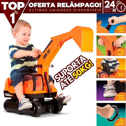 Trator Escavadeira Giant Escavator Até 50Kg, Roma Brinquedos, Multicor