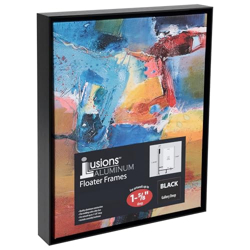 Creative Mark Illusions Aluminum Floater Frames 1-5/8\", 9x12 Black - Canvas Floater Frames with Sleek Metal Exterior, Flat Molding & Assembly Hardware - No Glass or Backing