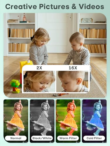 Câmera digital 2025, câmera infantil 1080p, câmera vlog com cartão de 64 GB, zoom antivibração de 16