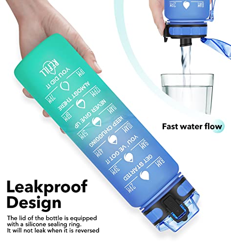 Image of 32 OZ Motivational Fitness Sports Water Bottle with Straw & Time Maker, BPA-free, Tritan Plastic, Leak-proof Ensure you Stay Hydrated Throughout The Day for Gym, Outdoor Sports (Ombre: Aquamarine)