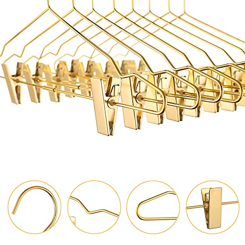 Gold Clothes Hangers Metal Clips Hangers 16.5 Inch Rose Gold Pants Wire Suit Coat Hanger For Storage & Display 20 Pcs（Gold） #TOP4