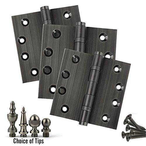 Embassy Door Hinge Solid Brass – 4.5 X 4.5 Inch, Heavy Duty, Pewter, Ball Bearings, Rust Resistant Stainless Steel Pin, Architectural Designer Grade, Home Improvement, 3 Pack #TOP16