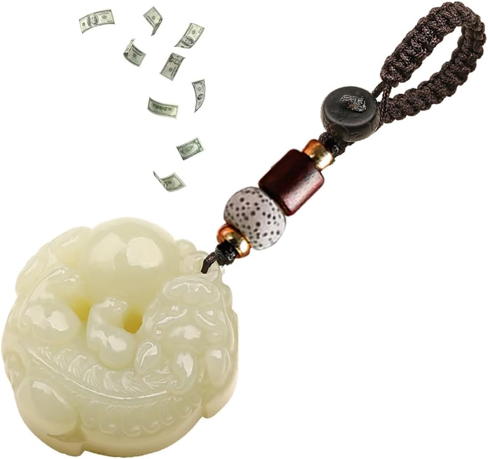 Angyape FengShui Wealth And Luck Keychain, Pixiu Double-sided Carve Jade Protection Lucky Amulet Gifts Accessories