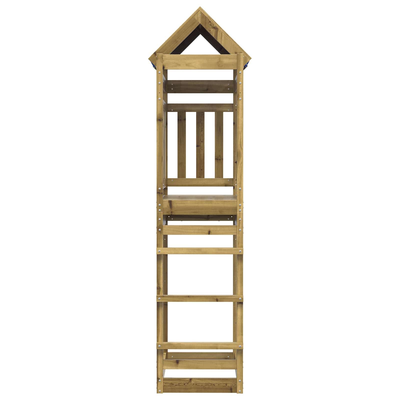 Spielturm Braun 85 x 52,5 x 239 cm Massives imprägniertes Holz | Für Garten, und Kletterelemente, wetterbeständig, fördert soziale Interaktion