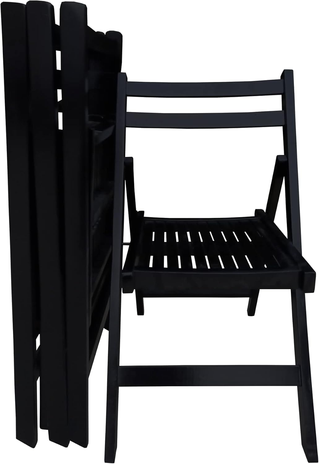 HomVent Set of 4 Slatted Wood Folding Chair, Fully Assembled Folding Chair Set Folding Event Chairs Wedding Chair Wooden Slatted Seat for Dining Room Kitchen Balcony Wedding Occasion Events (Black)