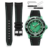 HORACE Uhrenarmband 22 mm aus Flüssigsilikon – Kompatibel mit Blancpain x Swatch Scuba Fifty Fathoms – Montageset inklusive (Schwarz - Grüne Naht - Schwarz)