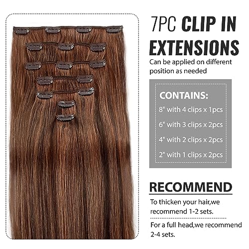 Image of Belaved Human Hair Clip in Extensions 12inch Dark Roasted Coffee&Caraamel Brown Clip in Hair Extensions Real Human Hair Straight Hair Extensions for Women 70g 7pcs #2P30