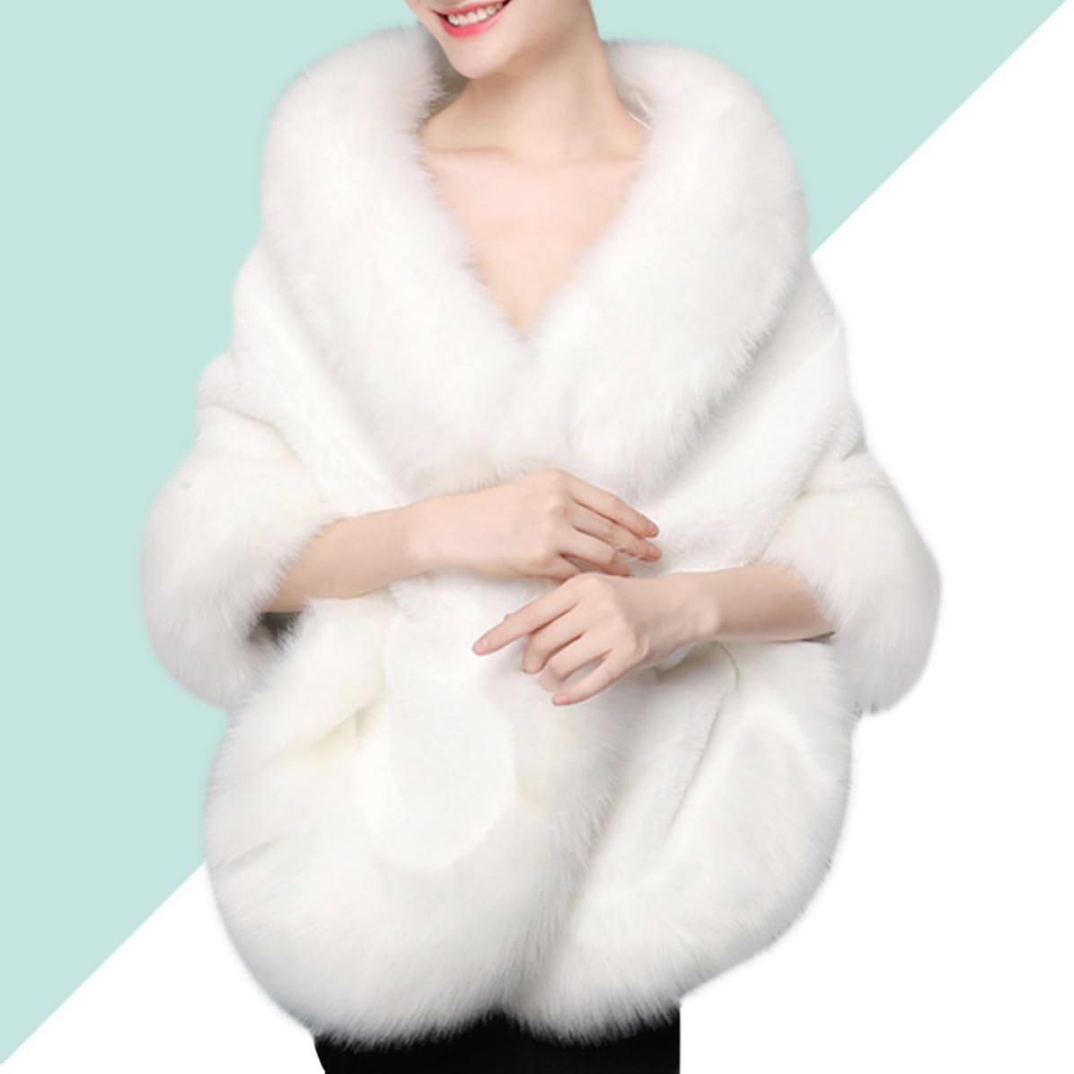 DECHOUS Chal Capa Elegante y Cálida Boda Invierno de Felpa Blanco para Mujer para Fiesta Nupcial y Vestido de Novia