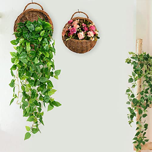 Foraineam Handmade Woven Hanging Basket, Natural Wicker Storage Basket Wall Hanging Flower Pot, Rattan Hanging Planter Container For Home Garden Wedding Wall Decorations thumb #6