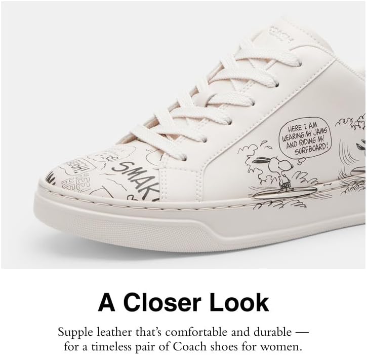 COACH, Women, Peanuts Comic High Line Leather Sneakers, Chalk/Multi, 9.5, Medium - Image 4