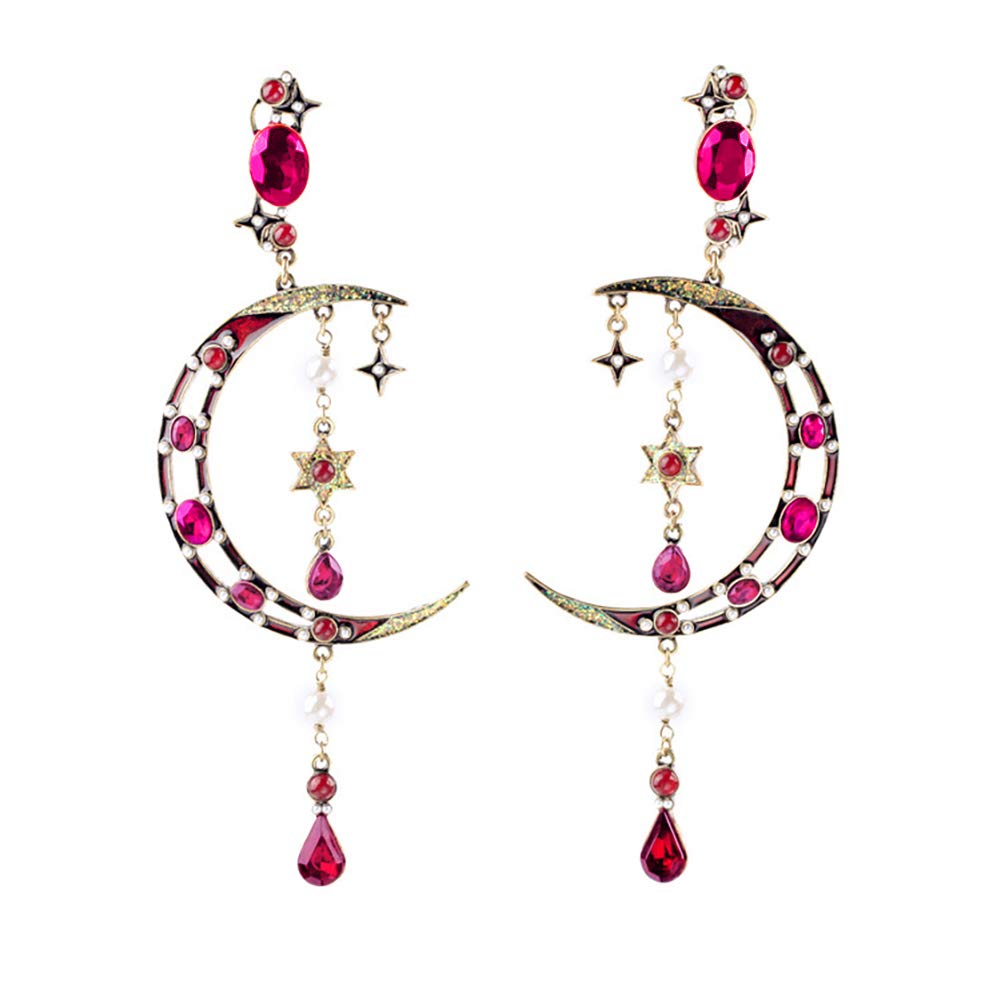 Mardi Gras Gold Earrings for Women - Sun Moon Star Celestial Huggie Dangle Earrings, Hypoallergenic Greek Mythology Boho Greek Mythology Witchy Jewelry