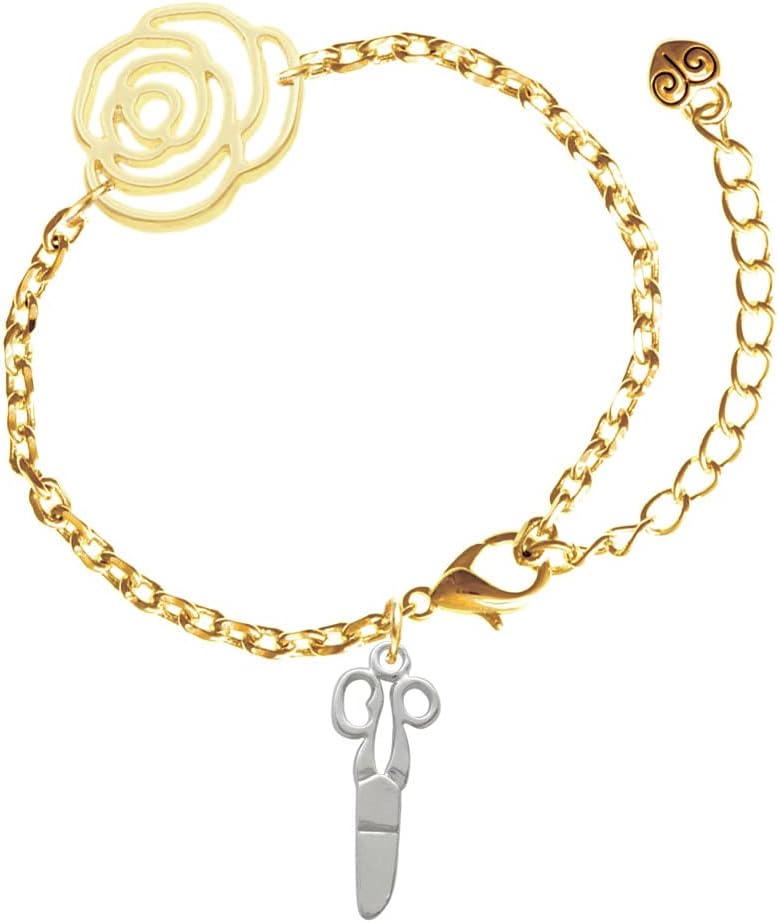 Delight Jewelry Silvertone Scissors - Gold-tone Flower Link Chain Bracelet, 6.75"+2" Extender