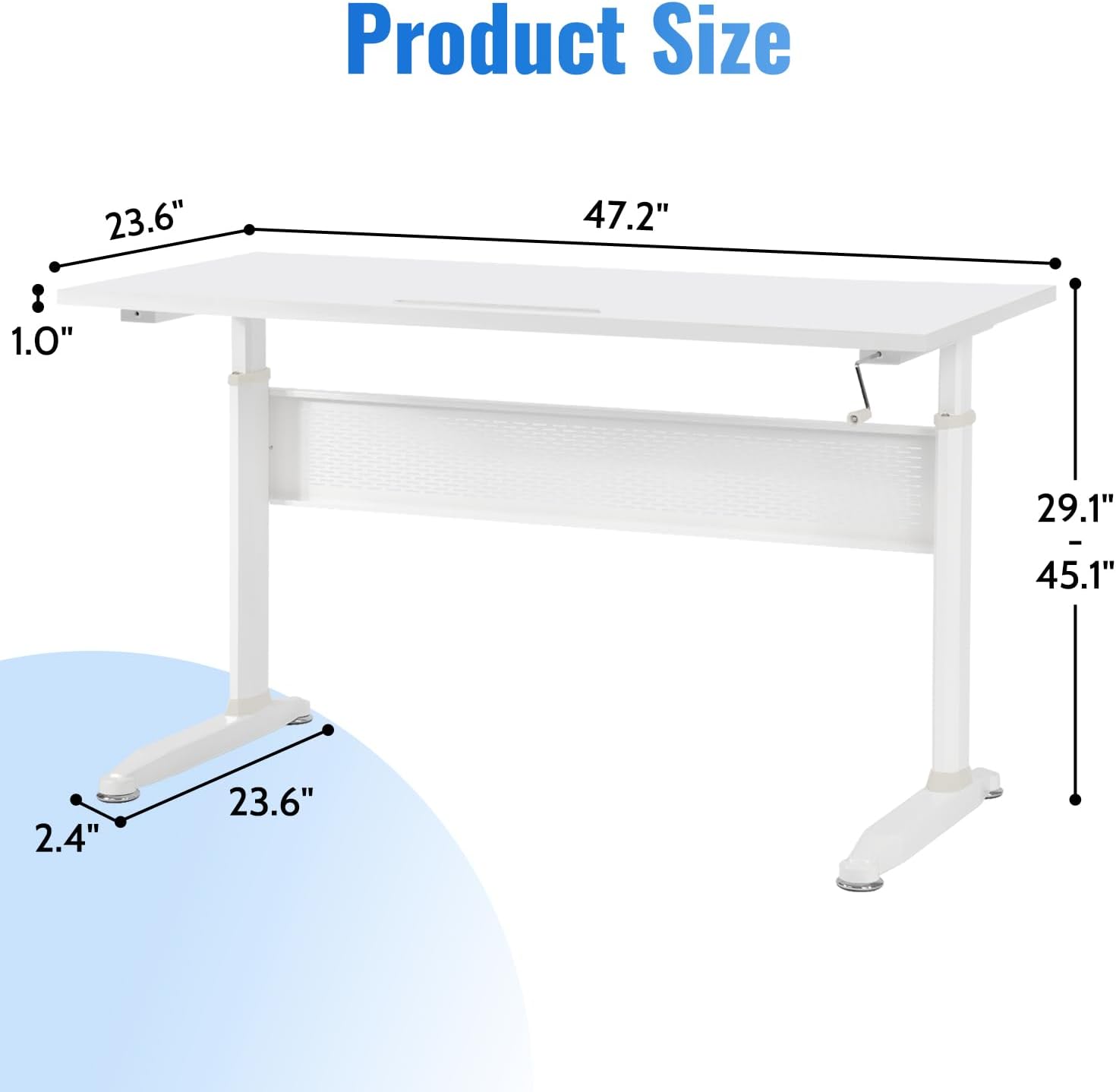 Diagram showing the dimensions of the PayLessHere 47-inch Standing Desk