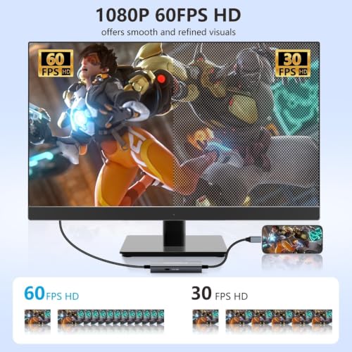 Image of 1080P 60FPS 2K@30Hz Capture Card, Type C to USB-A /C Video Capture Card USB 3.0 with 100W Power Delivery Ultra-Low Latency for Streaming, Recording, Gaming Compatible with Switch, iPad, Steam