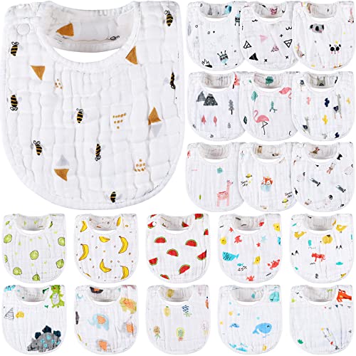 Image of 20 Pcs Muslin Bibs Baby Bandana Drool Bibs Adjustable Cotton Bibs for Boys Girls Newborn Infant 6 Absorbent Layers Newborn Bibs for Baby Boy Girl Feeding, Drooling and Teething