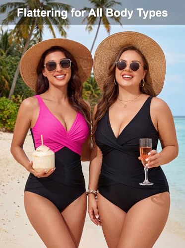 Image of Smismivo Tummy Control Swimsuits for Women Slimming One Piece Bathing Suit Retro Ruched Push Up Vintage Padded Swimwear
