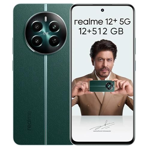 Smartphone Realme 12+ 5G, 12GB de RAM 512GB de ROM Tela de 6.67" AMOLED 120Hz 5000mAh, Dimensity 7050 6nm, Android 14, Carga Rápida de 76W, Leitor de Impressão Digital, NFC, Alto-falantes Duplos Verde