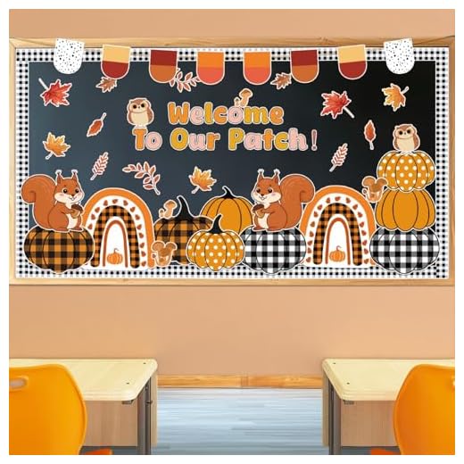 Fall Bulletin Board Decorations with Rich Patterns,72 Pcs Classroom October Thanksgiving Bulletin Board Set with Border,Autumn Pumpkins Maple Leaves Squirrels Cutouts for Classroom Door Wall Decor