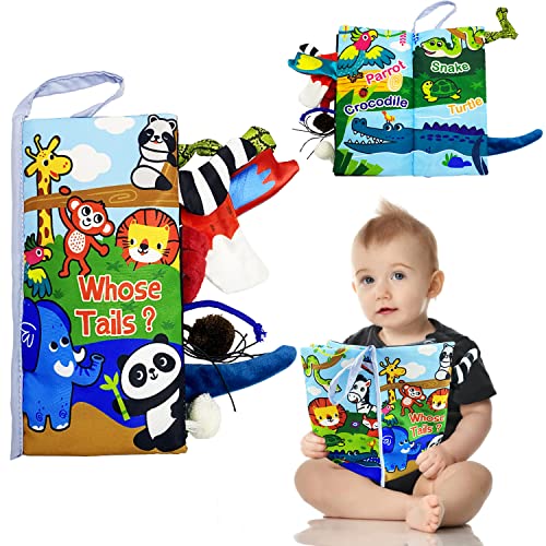 Image of NINIPAPA Baby Soft Cloth Books, Touch and Feel Crinkle Cloth Book for Babies, Infants & Toddlers 0-12 Months, Early Education Sensory Books Toys, Stroller Toy Gift for Boys & Girls(Jungle Tails)