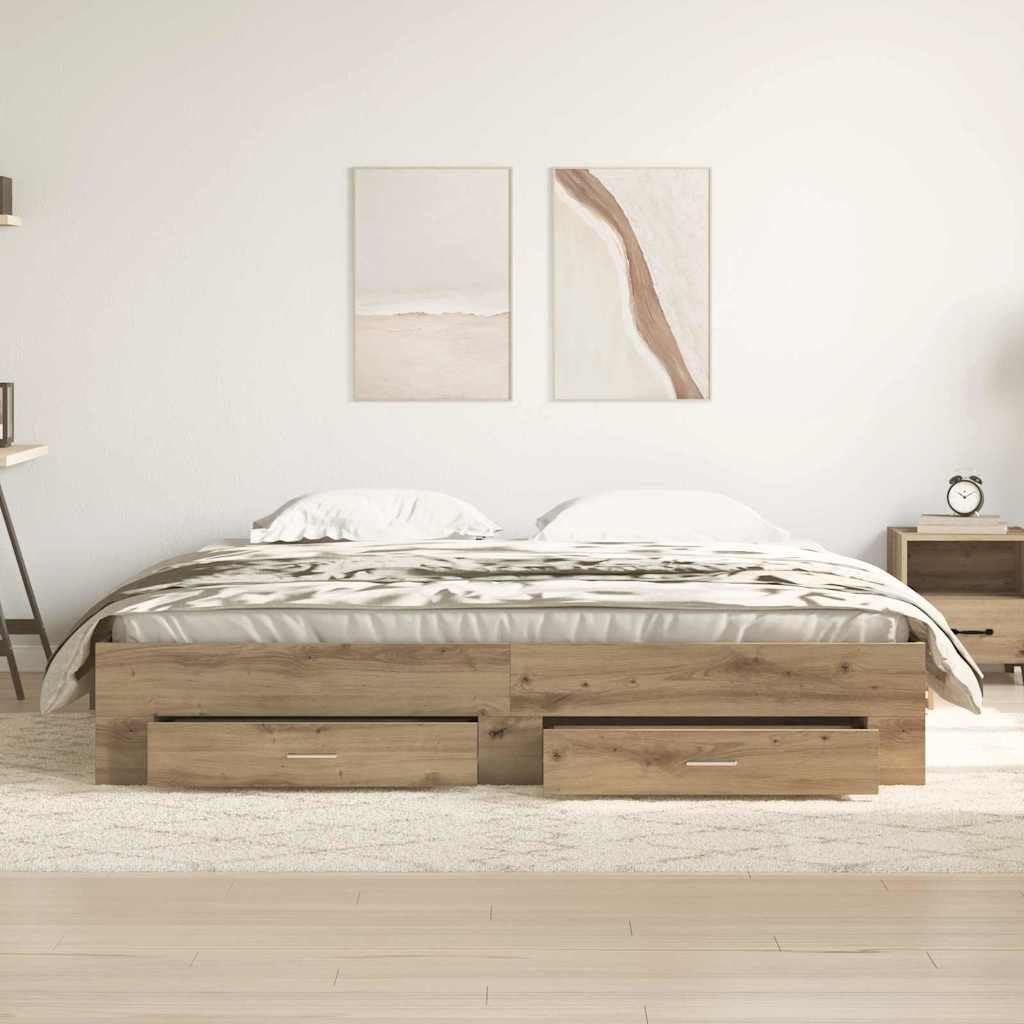 Générique Cadre de lit avec tiroirs chêne Artisanal 180 x 200 cm,Meubles, Lits & Accessoires, Lits & Cadres de lit, Marron (Poids 55.2KG)