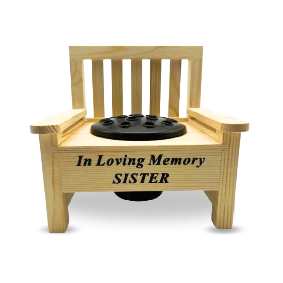 Yaldram Mini Wooden Memorial Bench with Black Plastic Insert Pot Fresh Artificial Flowers Graveside Ornament Bench with Flower Holder Heartfelt-Tribute (In Loving Memory SISTER)