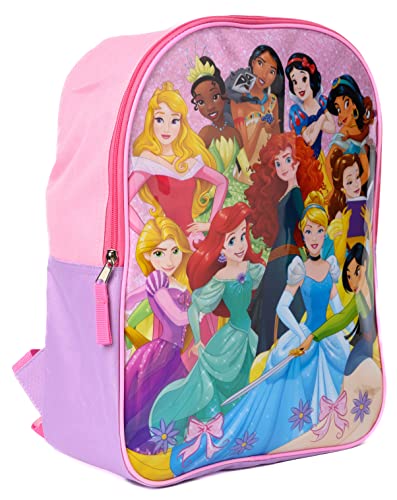 Disney 15" Backpack Girls Princess Belle Ariel Jasmine Tiana Mulan Rapunzel Pink #TOP1