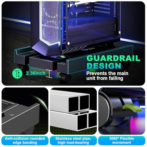 Image of ZORBES Adjustable Mobile CPU Stand, Computer Tower Stand with Cooling Fan, 9-12.9'' CPU Holder with 4 Rolling Casters, Under Desk Bracket PC Floor Cart PC Riser for Office, Home and Classroom