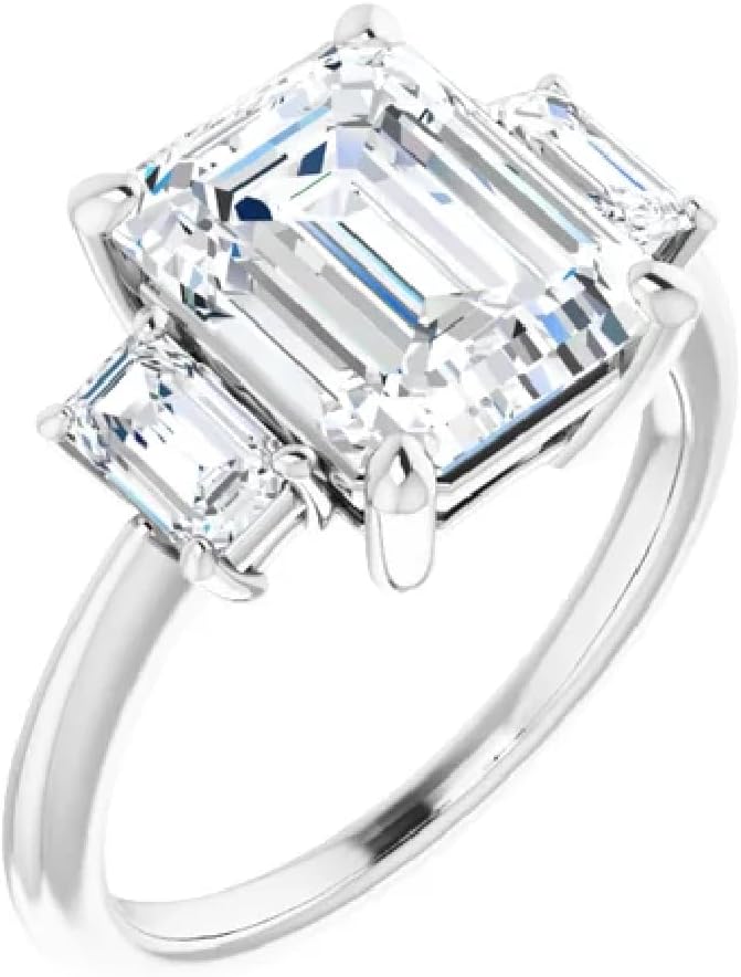 GOLDEN JEWEL Emerald Cut Moissanite Three Stone Bridal Ring VVS1 Colorless Solitaire Promise Engagement Ring Handmade Gift for Her, 925 Silver/10K/14K/18K Gold